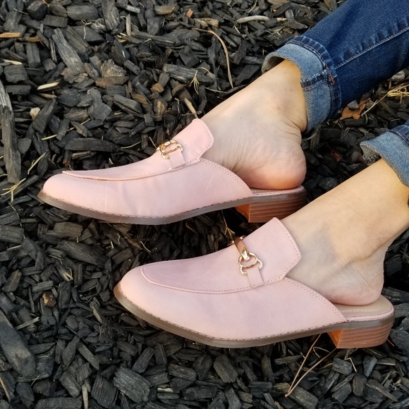 Pink Slip on Flat Mule Loafer W Gold Buckle - Picture 3 of 8